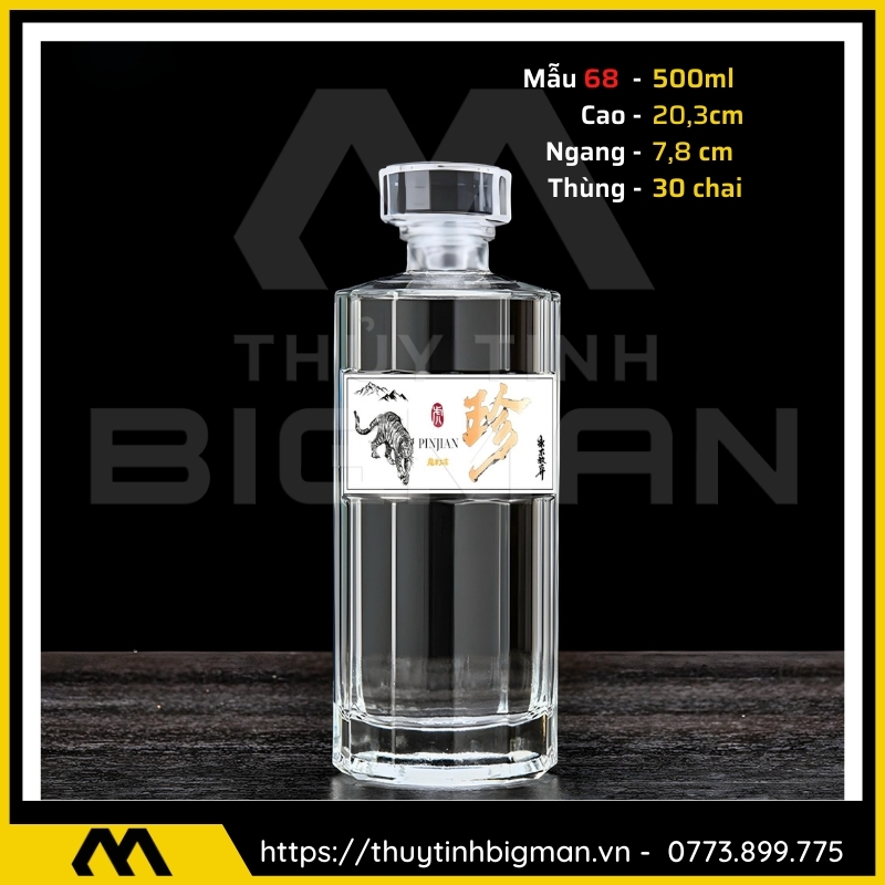 thuy tinh bigman - Chai thủy tinh đựng rượu - Vỏ chai rượu đẹp mẫu 68