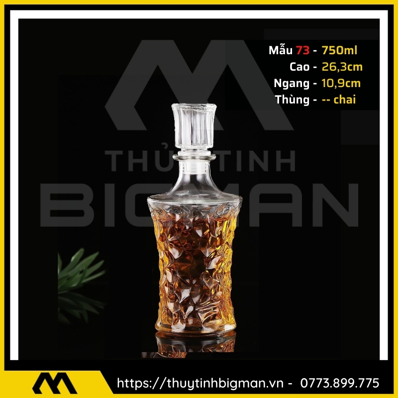 thuy tinh bigman - Chai thủy tinh đựng rượu - Vỏ chai rượu đẹp mẫu 73
