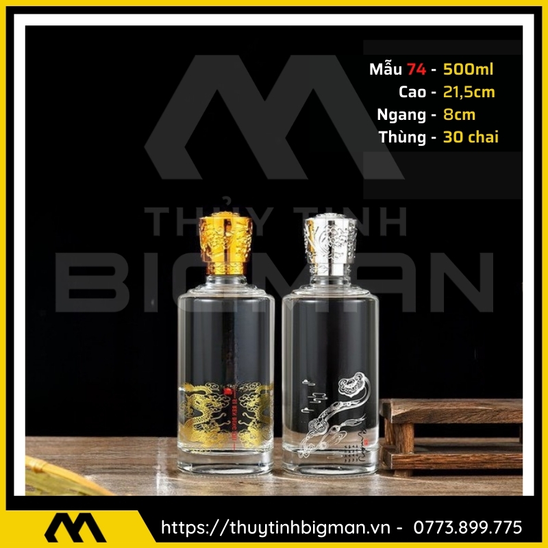 thuy tinh bigman - Chai thủy tinh đựng rượu - Vỏ chai rượu đẹp mẫu 74