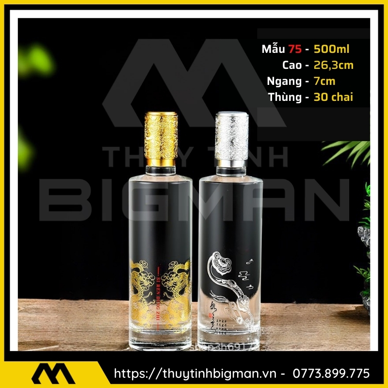 thuy tinh bigman - Chai thủy tinh đựng rượu - Vỏ chai rượu đẹp mẫu 75