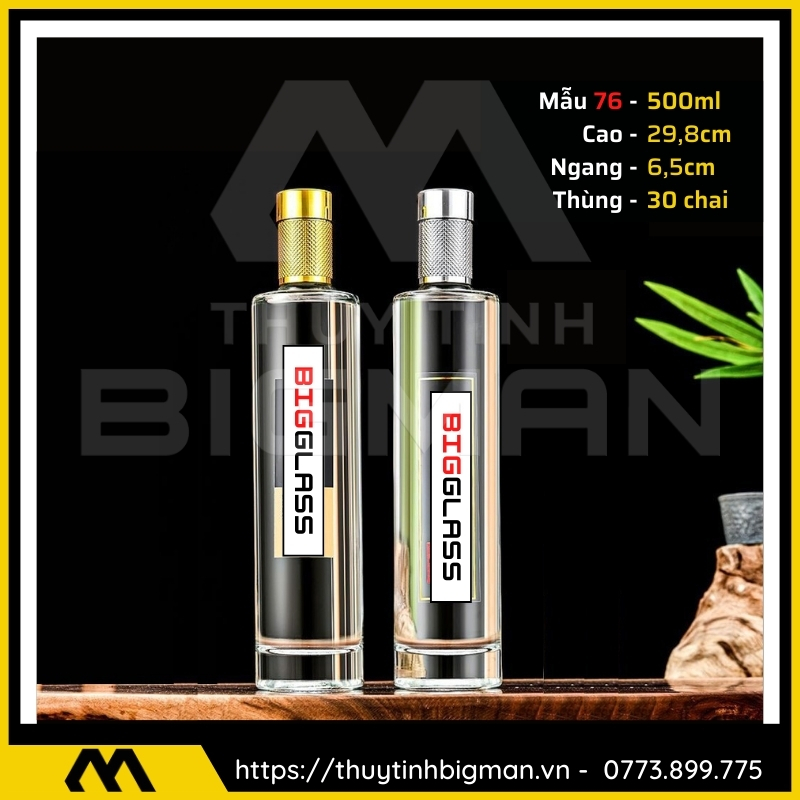 thuy tinh bigman - Chai thủy tinh đựng rượu - Vỏ chai rượu đẹp mẫu 76
