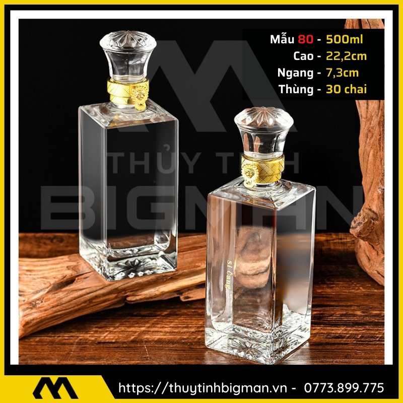 thuy tinh bigman - Chai thủy tinh đựng rượu - Vỏ chai rượu đẹp mẫu 80