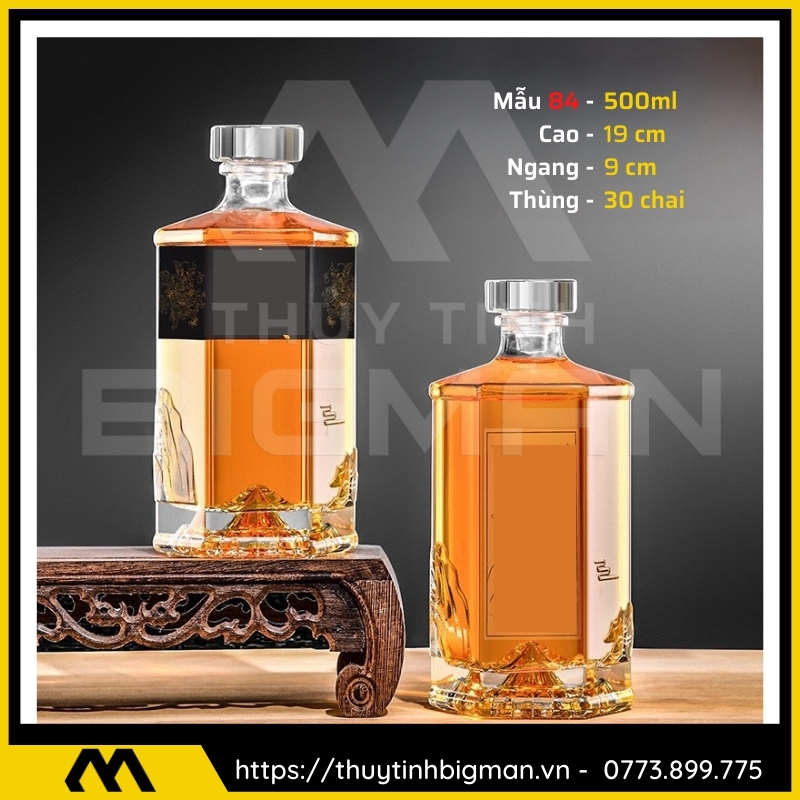 thuy tinh bigman - Chai thủy tinh đựng rượu - Vỏ chai rượu đẹp mẫu 84