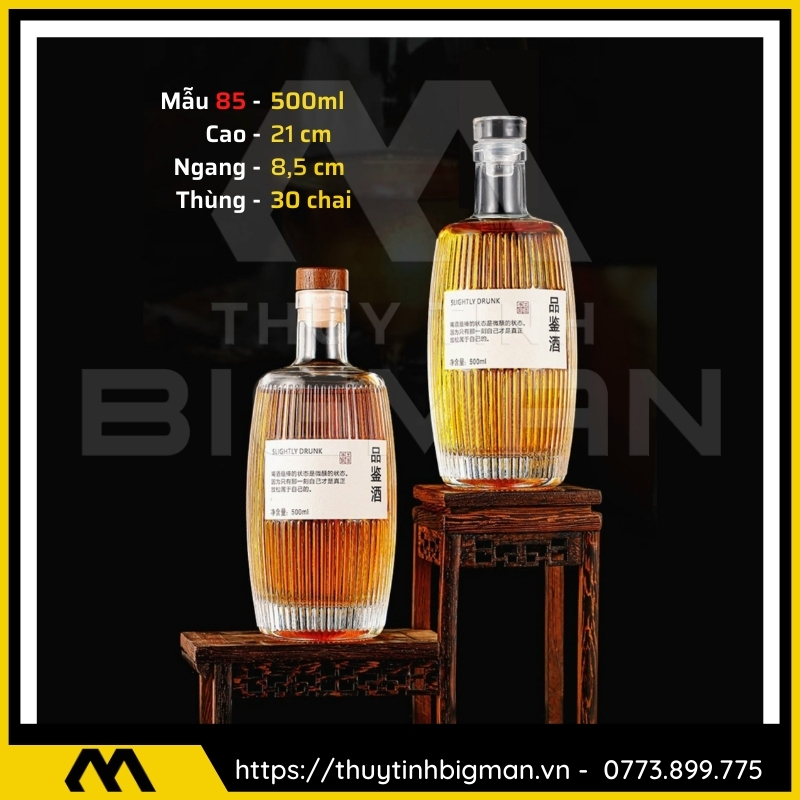 thuy tinh bigman - Chai thủy tinh đựng rượu - Vỏ chai rượu đẹp mẫu 85
