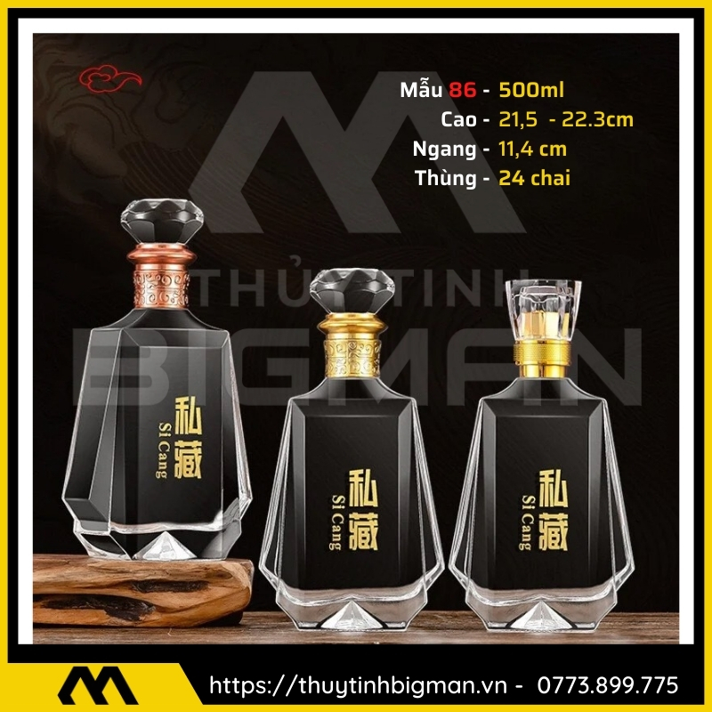 thuy tinh bigman - Chai thủy tinh đựng rượu - Vỏ chai rượu đẹp mẫu 86