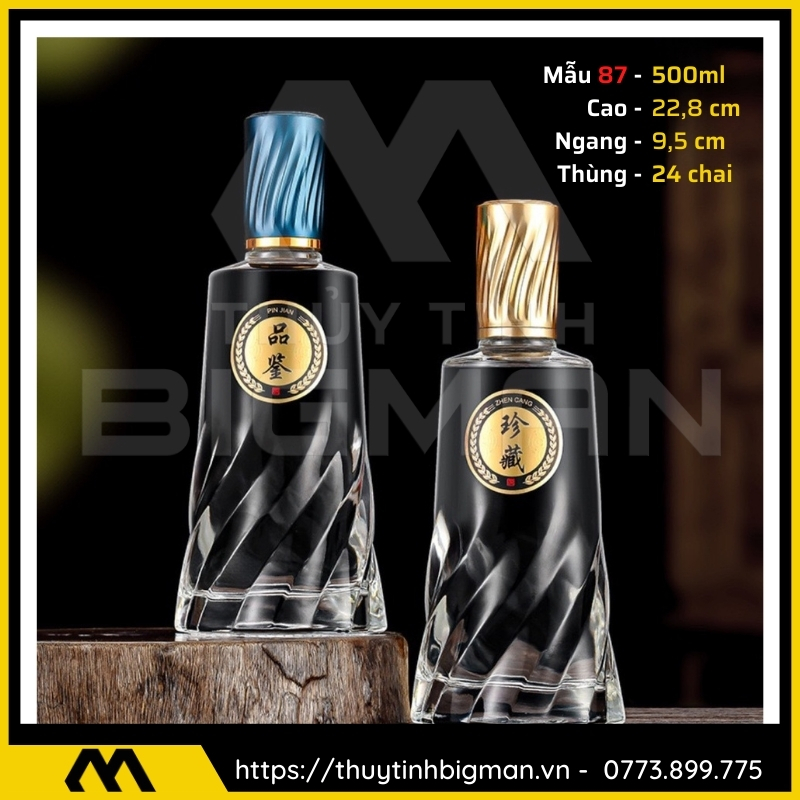 thuy tinh bigman - Chai thủy tinh đựng rượu - Vỏ chai rượu đẹp mẫu 87