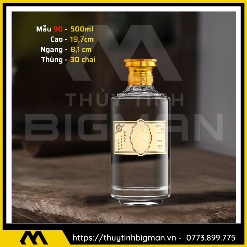 thuy tinh bigman - Chai thủy tinh đựng rượu - Vỏ chai rượu đẹp mẫu 90