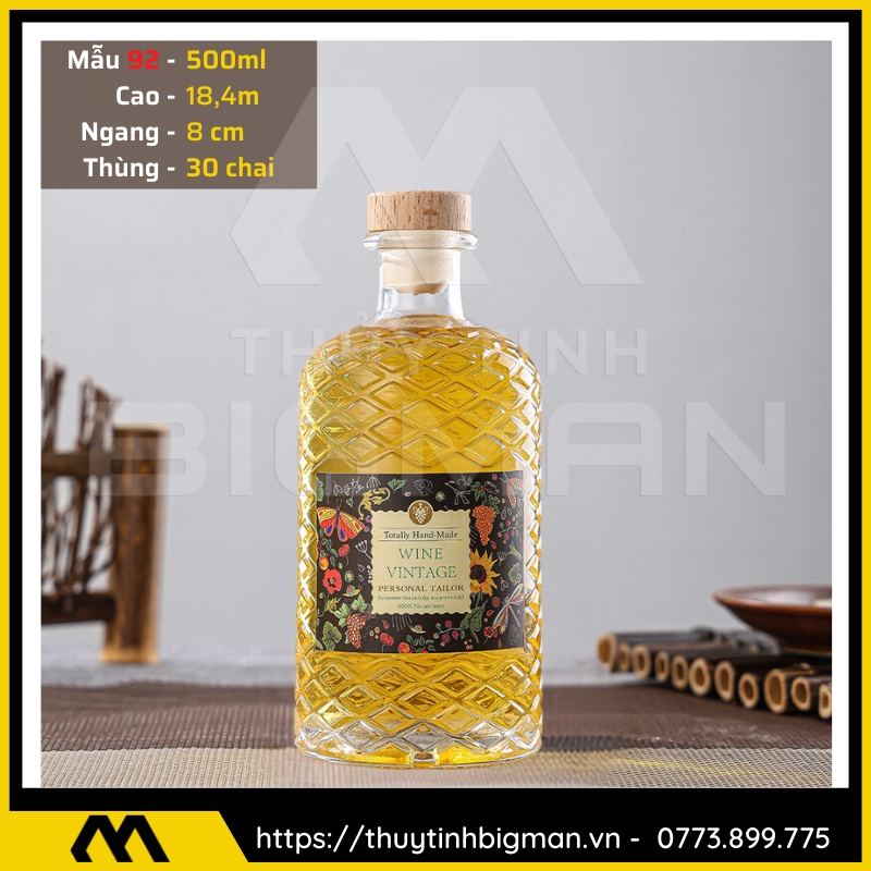 thuy tinh bigman - Chai thủy tinh đựng rượu - Vỏ chai rượu đẹp mẫu 92