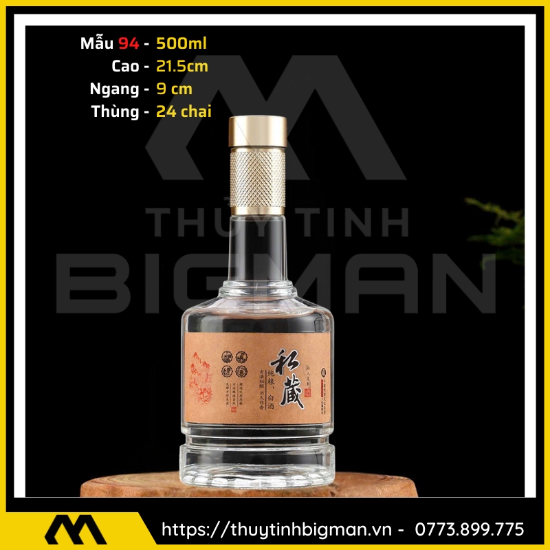 thuy tinh bigman - Chai thủy tinh đựng rượu - Vỏ chai rượu đẹp mẫu 94