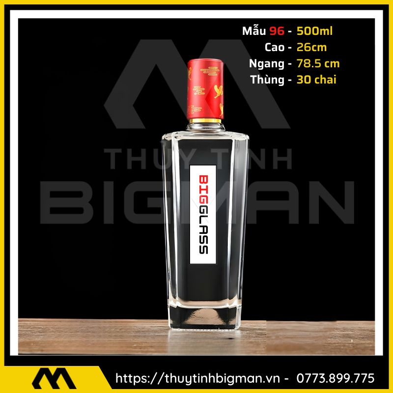 thuy tinh bigman - Chai thủy tinh đựng rượu - Vỏ chai rượu đẹp mẫu 96