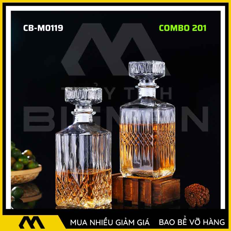 Bộ 2 chai thủy tinh đựng rượu - Vỏ chai rượu đẹp mẫu 1
