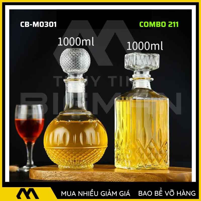 Bộ 2 chai thủy tinh đựng rượu - Vỏ chai rượu đẹp mẫu 11