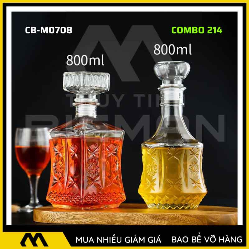 Bộ 2 chai thủy tinh đựng rượu - Vỏ chai rượu đẹp mẫu 14