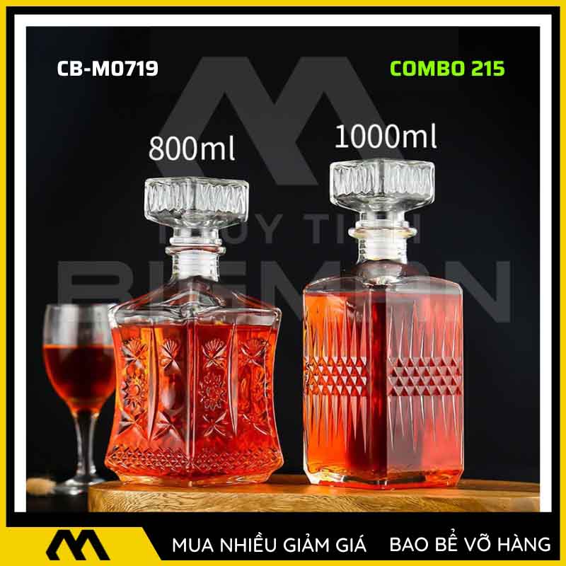 Bộ 2 chai thủy tinh đựng rượu - Vỏ chai rượu đẹp mẫu 15