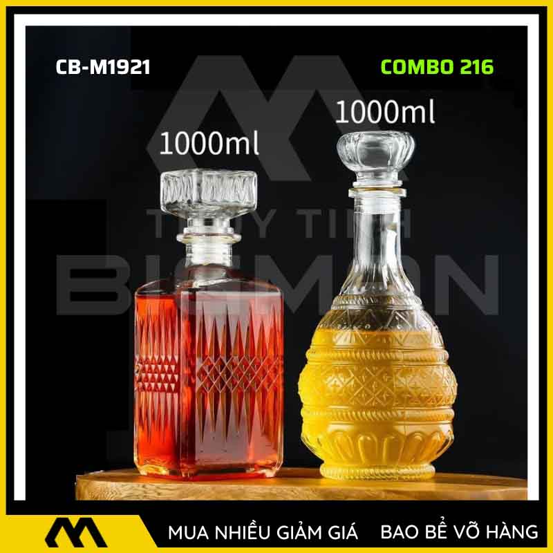 Bộ 2 chai thủy tinh đựng rượu - Vỏ chai rượu đẹp mẫu 16