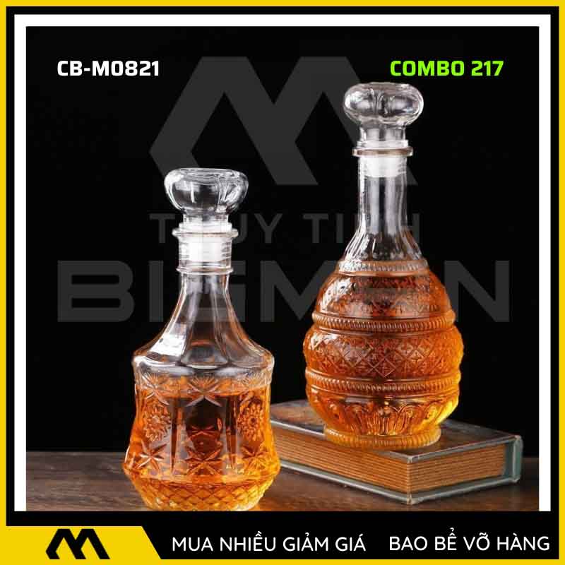 Bộ 2 chai thủy tinh đựng rượu - Vỏ chai rượu đẹp mẫu 17