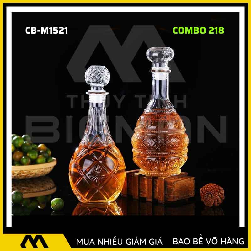 Bộ 2 chai thủy tinh đựng rượu - Vỏ chai rượu đẹp mẫu 18