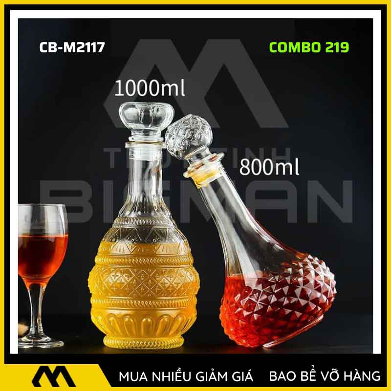 Bộ 2 chai thủy tinh đựng rượu - Vỏ chai rượu đẹp mẫu 19