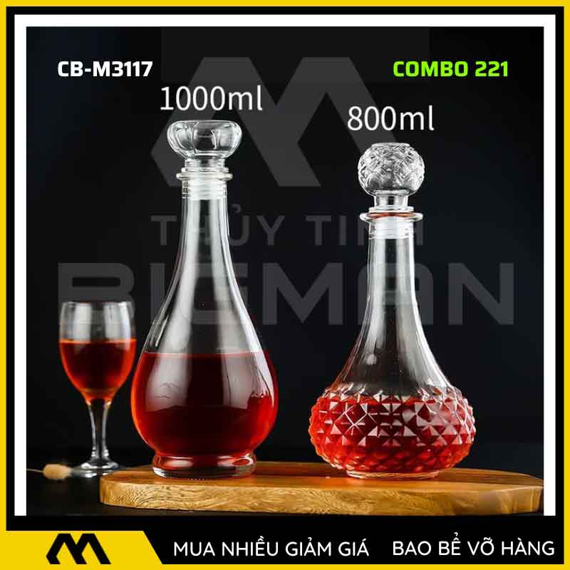 Bộ 2 chai thủy tinh đựng rượu - Vỏ chai rượu đẹp mẫu 21