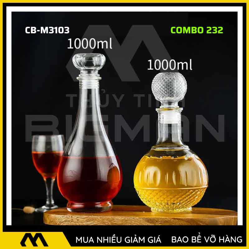 Bộ 2 chai thủy tinh đựng rượu - Vỏ chai rượu đẹp mẫu 22