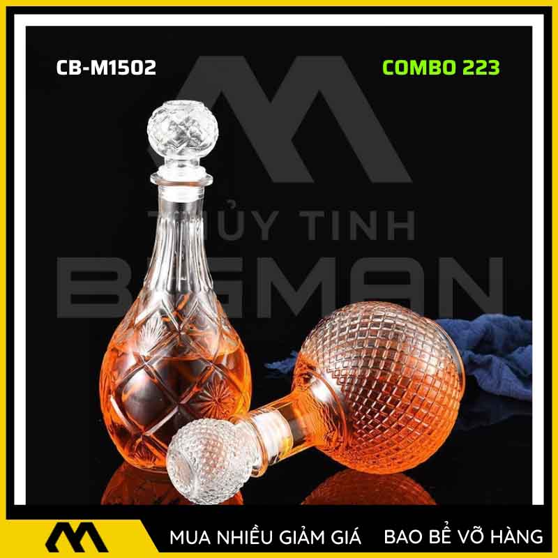 Bộ 2 chai thủy tinh đựng rượu - Vỏ chai rượu đẹp mẫu 23