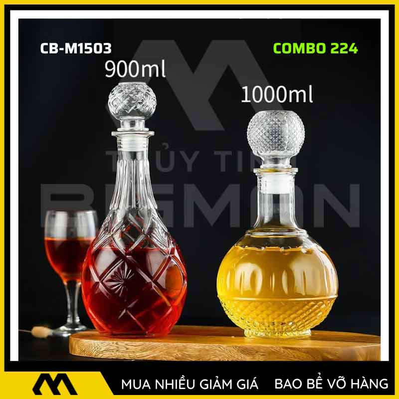 Bộ 2 chai thủy tinh đựng rượu - Vỏ chai rượu đẹp mẫu 24
