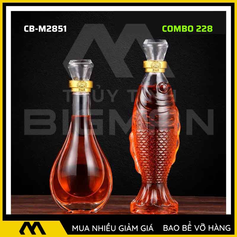 Bộ 2 chai thủy tinh đựng rượu - Vỏ chai rượu đẹp mẫu 28