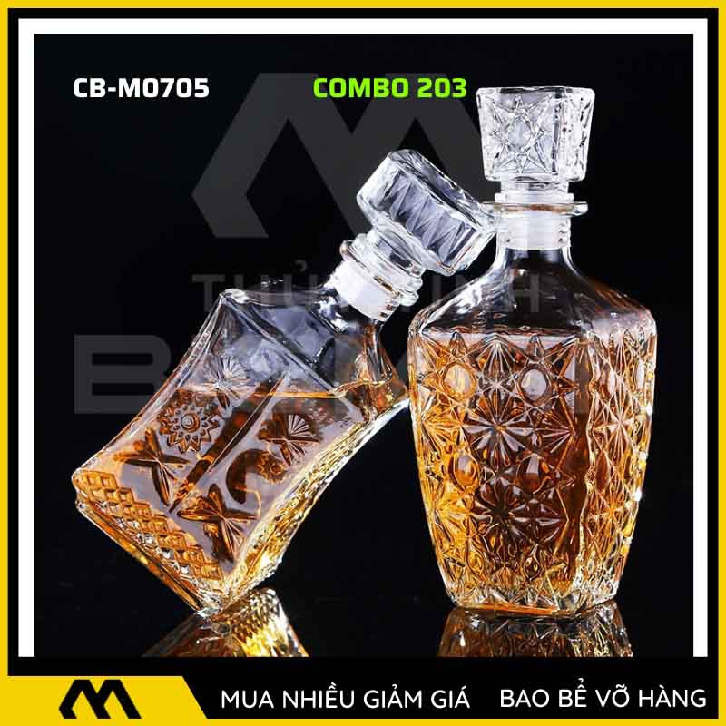 Bộ 2 chai thủy tinh đựng rượu - Vỏ chai rượu đẹp mẫu 3