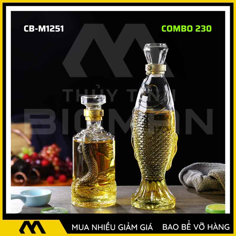 Bộ 2 chai thủy tinh đựng rượu - Vỏ chai rượu đẹp mẫu 30