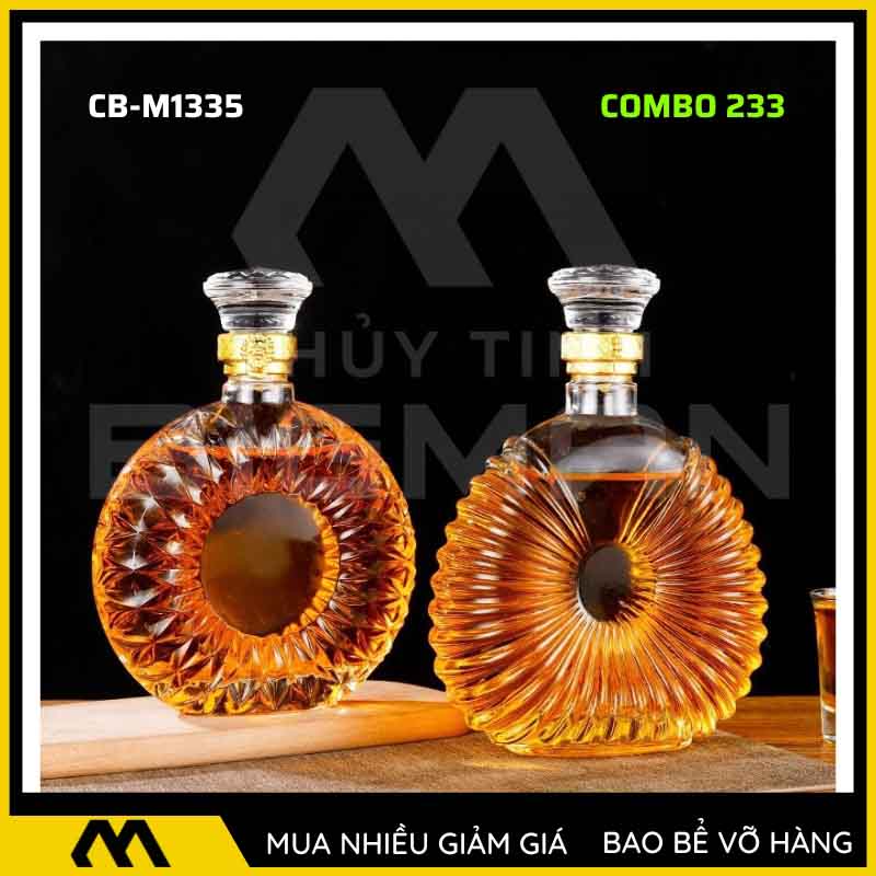 Bộ 2 chai thủy tinh đựng rượu - Vỏ chai rượu đẹp mẫu 33