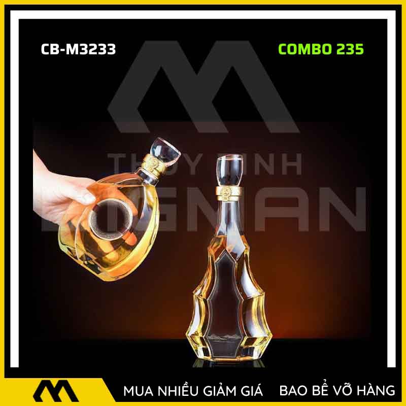 Bộ 2 chai thủy tinh đựng rượu - Vỏ chai rượu đẹp mẫu 35