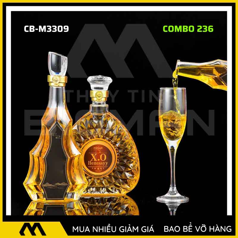 Bộ 2 chai thủy tinh đựng rượu - Vỏ chai rượu đẹp mẫu 36