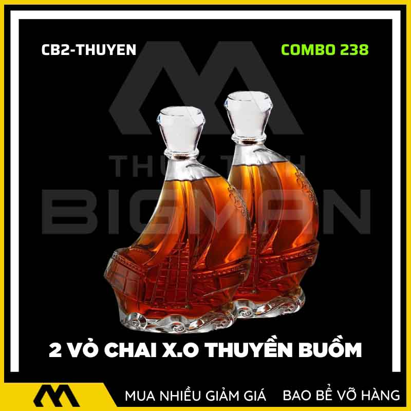 Bộ 2 chai thủy tinh đựng rượu - Vỏ chai rượu đẹp mẫu 38