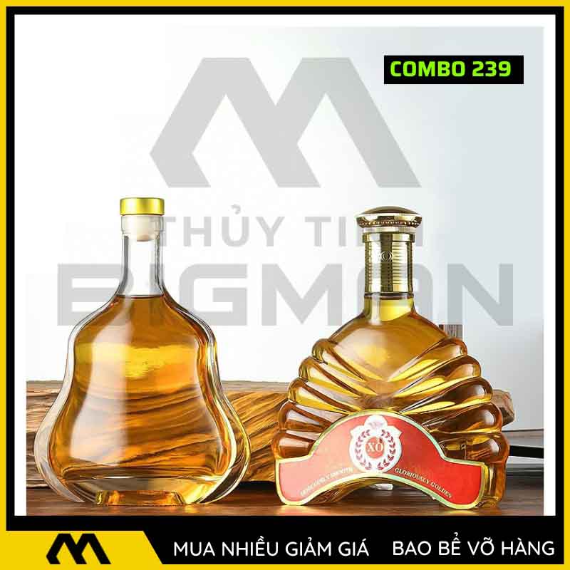 Bộ 2 chai thủy tinh đựng rượu - Vỏ chai rượu đẹp mẫu 39
