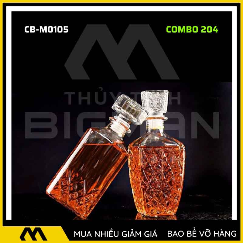 Bộ 2 chai thủy tinh đựng rượu - Vỏ chai rượu đẹp mẫu 4