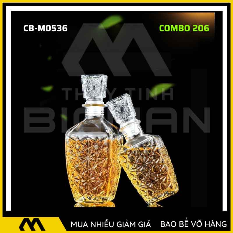 Bộ 2 chai thủy tinh đựng rượu - Vỏ chai rượu đẹp mẫu 6