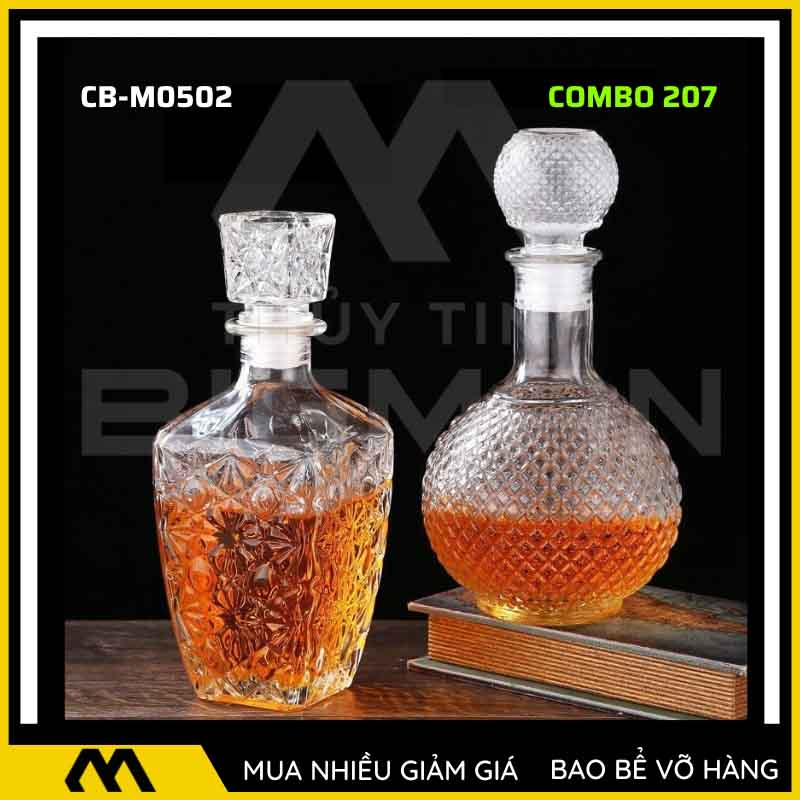 Bộ 2 chai thủy tinh đựng rượu - Vỏ chai rượu đẹp mẫu 7