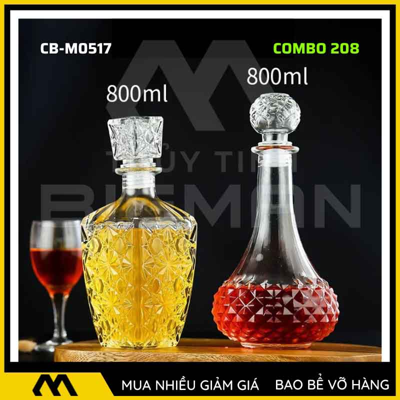 Bộ 2 chai thủy tinh đựng rượu - Vỏ chai rượu đẹp mẫu 8