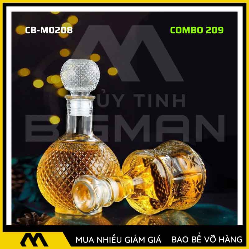 Bộ 2 chai thủy tinh đựng rượu - Vỏ chai rượu đẹp mẫu 9