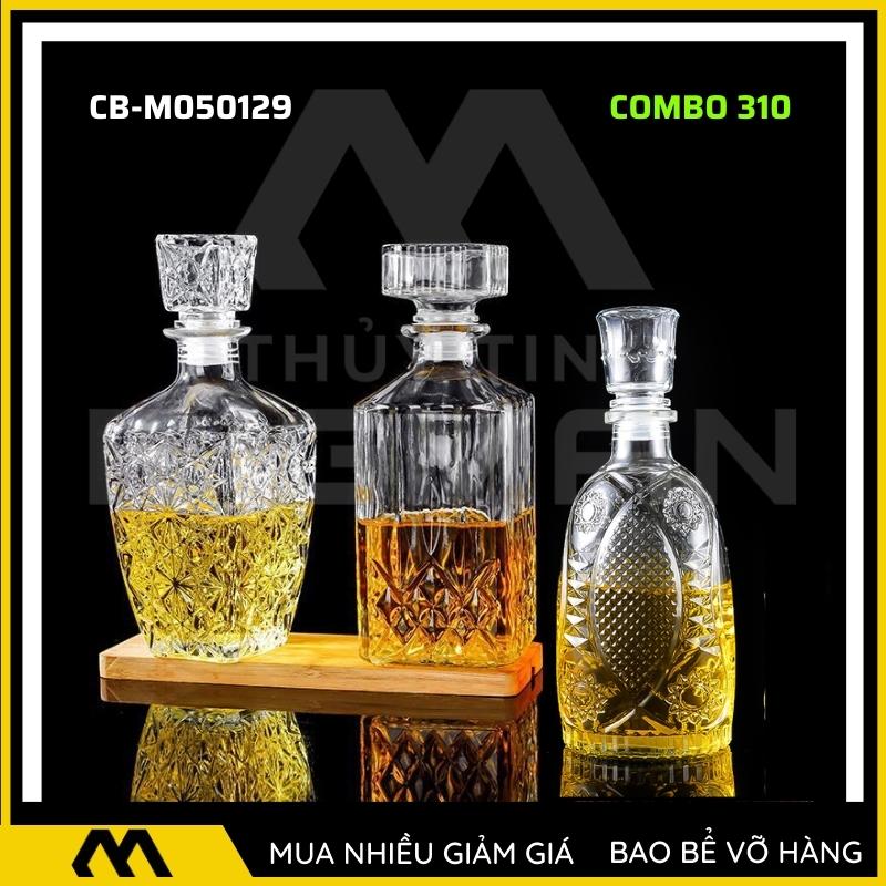 3 chai thủy tinh đựng rượu, bộ 3 Vỏ chai rượu ngoại mẫu C3-10