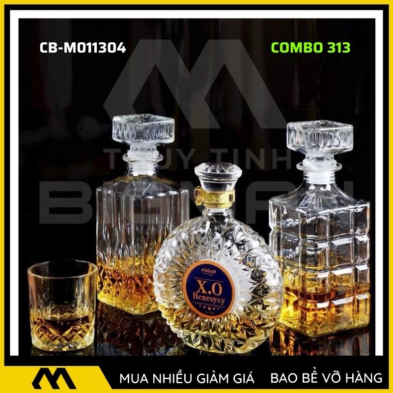 3 chai thủy tinh đựng rượu, bộ 3 Vỏ chai rượu ngoại mẫu C3-13