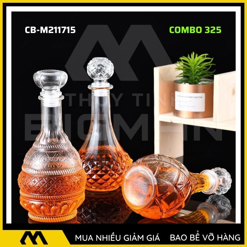3 chai thủy tinh đựng rượu, bộ 3 Vỏ chai rượu ngoại mẫu C3-25