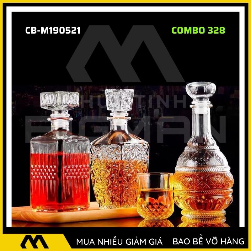 3 chai thủy tinh đựng rượu, bộ 3 Vỏ chai rượu ngoại mẫu C3-28