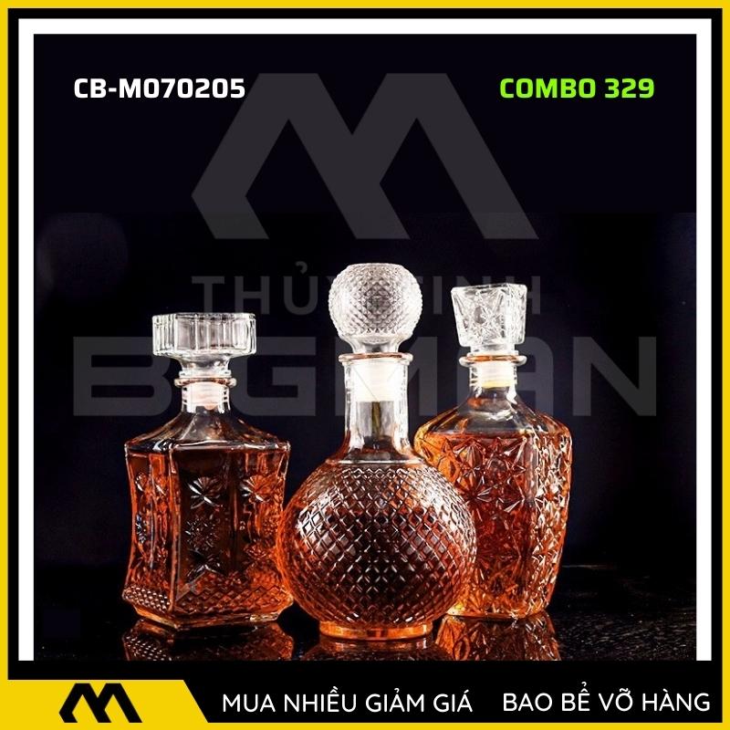 3 chai thủy tinh đựng rượu, bộ 3 Vỏ chai rượu ngoại mẫu C3-29