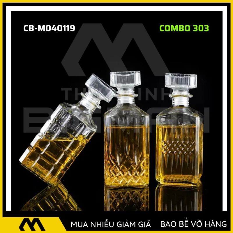 3 chai thủy tinh đựng rượu, bộ 3 Vỏ chai rượu ngoại mẫu C3-3