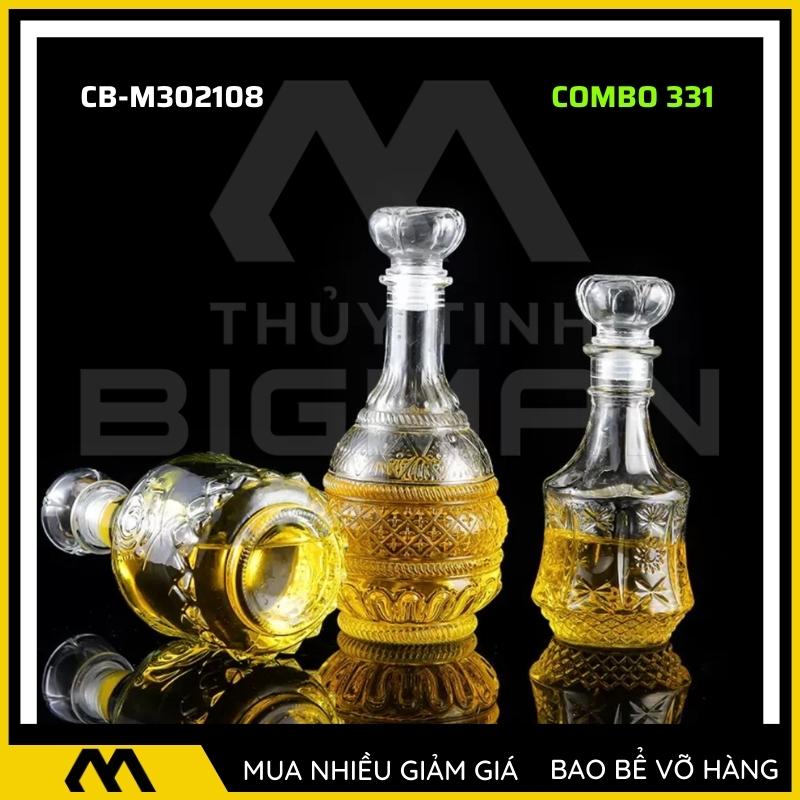 3 chai thủy tinh đựng rượu, bộ 3 Vỏ chai rượu ngoại mẫu C3-31