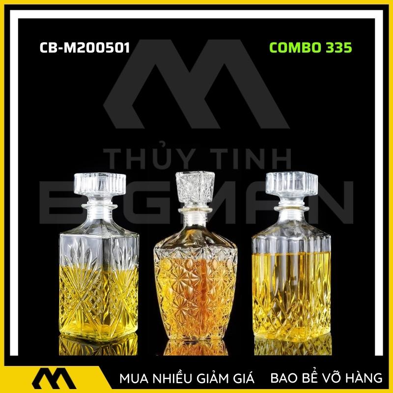 3 chai thủy tinh đựng rượu, bộ 3 Vỏ chai rượu ngoại mẫu C3-35