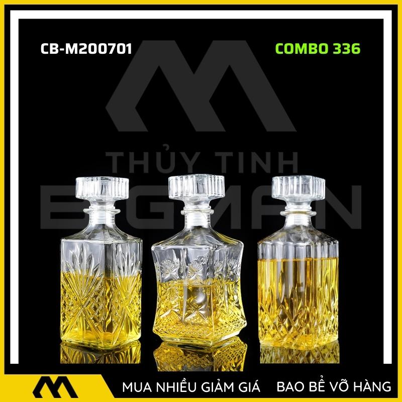 3 chai thủy tinh đựng rượu, bộ 3 Vỏ chai rượu ngoại mẫu C3-36