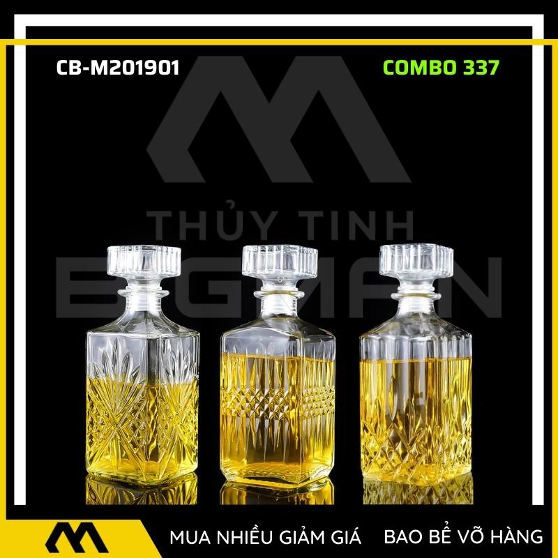 3 chai thủy tinh đựng rượu, bộ 3 Vỏ chai rượu ngoại mẫu C3-37