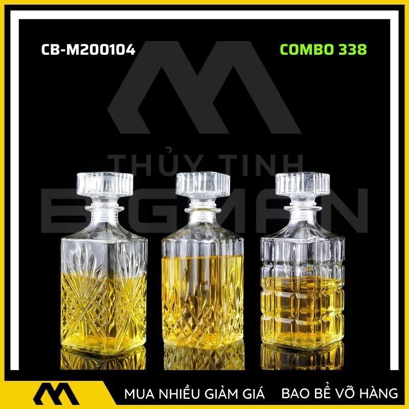 3 chai thủy tinh đựng rượu, bộ 3 Vỏ chai rượu ngoại mẫu C3-38